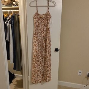 Floral Spaghetti Strap Maxi Dress - Brown